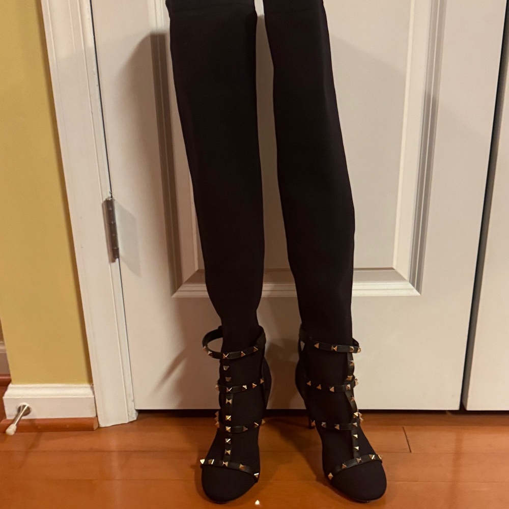 Valentino Black Over the Knee Studded Boots